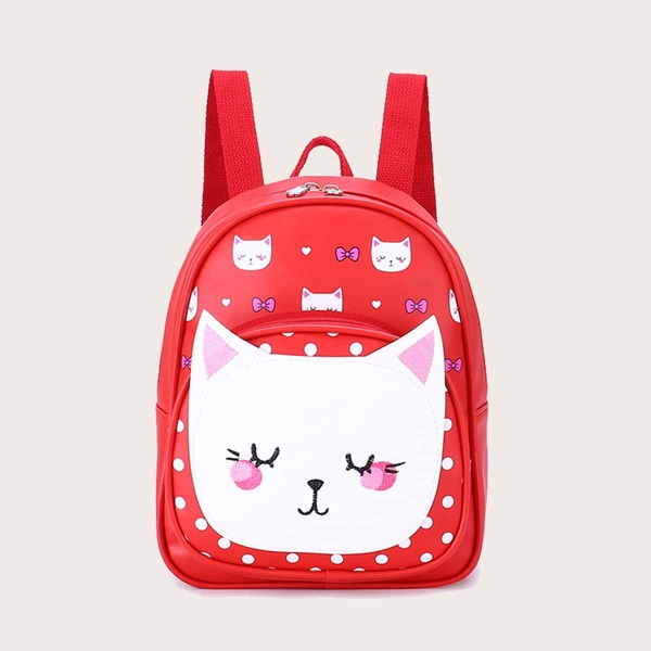 

Girls Cartoon Cat Print Backpack, Red