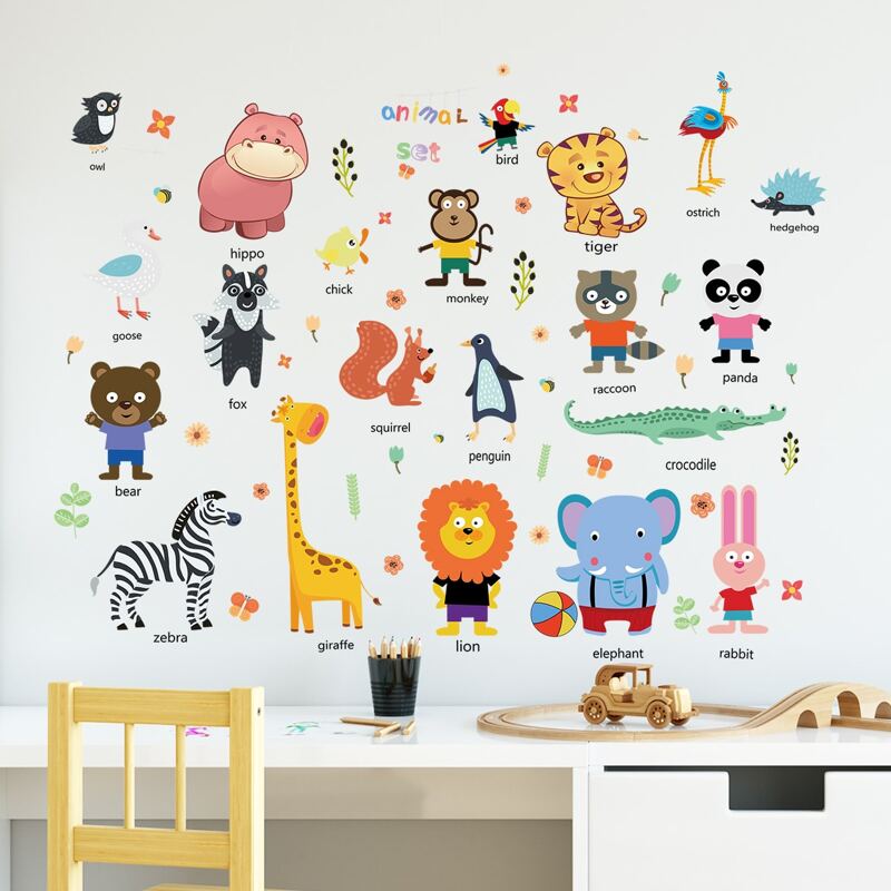 

Cartoon Animal Print Wall Sticker, Multicolor