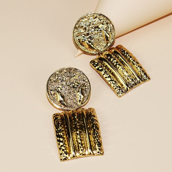 

Textured Geometric Drop Earrings, Gold