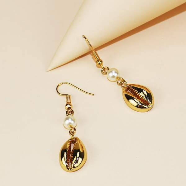 

Shell Faux Pearl Drop Earrings, White