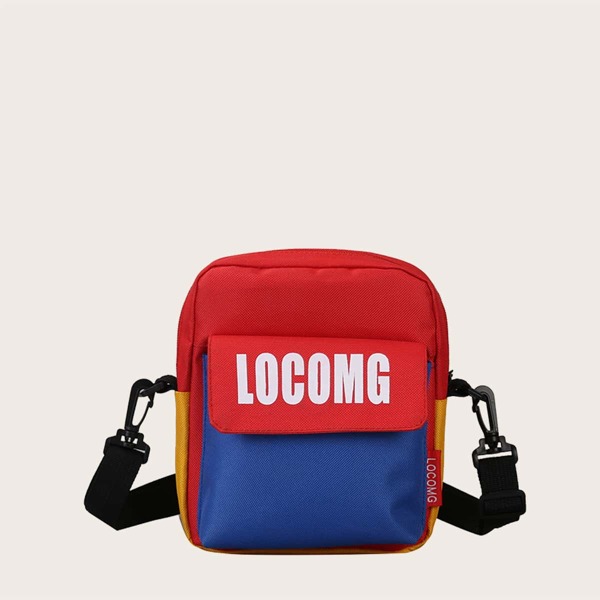 

Men Letter Graphic Colorblock Crossbody Bag, Red