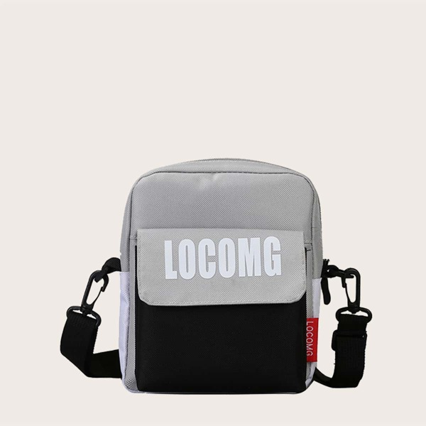 

Men Letter Graphic Colorblock Crossbody Bag, Grey