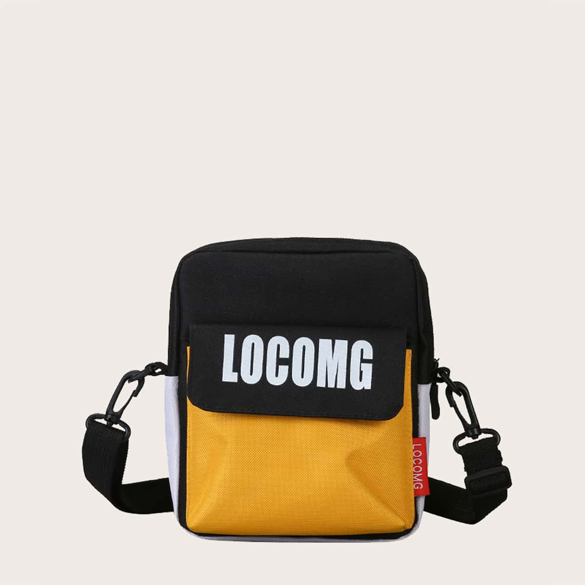 

Guys Letter Graphic Colorblock Crossbody Bag, Black