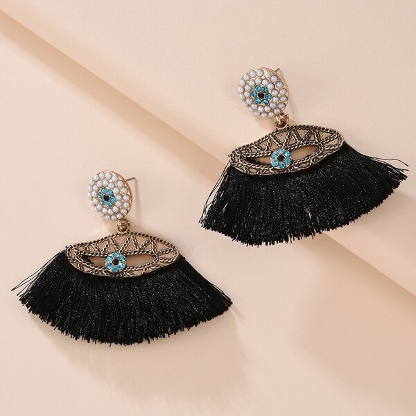 

Rhinestone Tassel Drop Earrings, Black