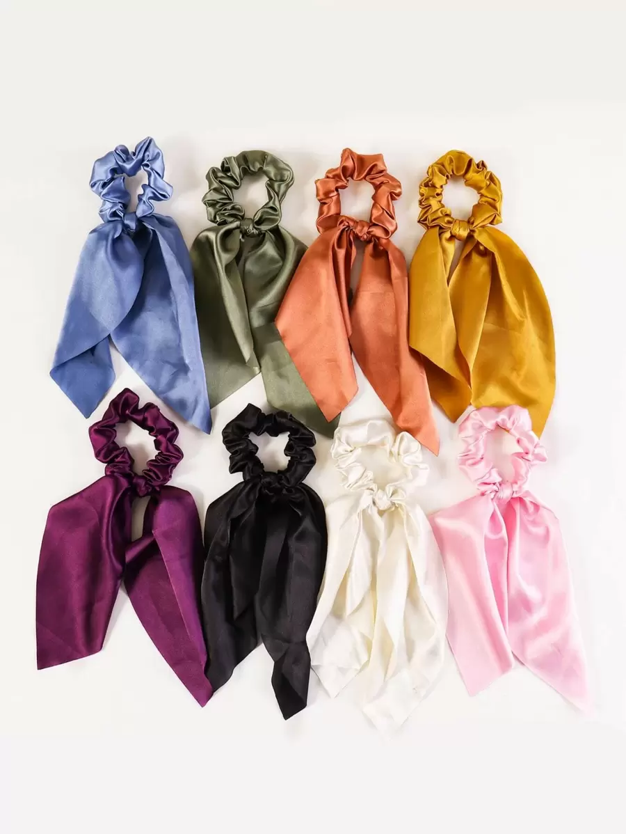 Satin Bow Scrunchie Set - 8pcs Casual - Multicolor - View 1