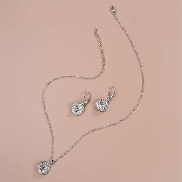 

3pcs Round Decor Jewelry Set, Silver