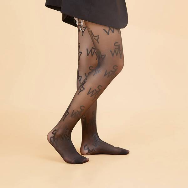

Letter Graphic Mesh Tight, Black