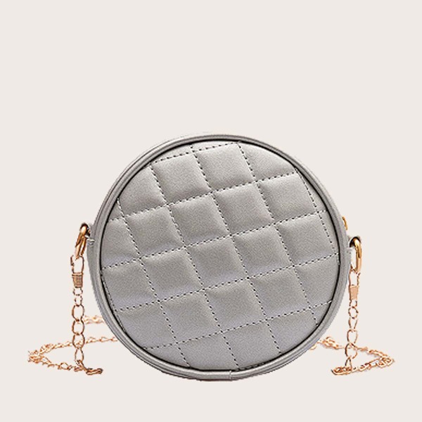

Girls Round Quilted Chain Bag, Silver