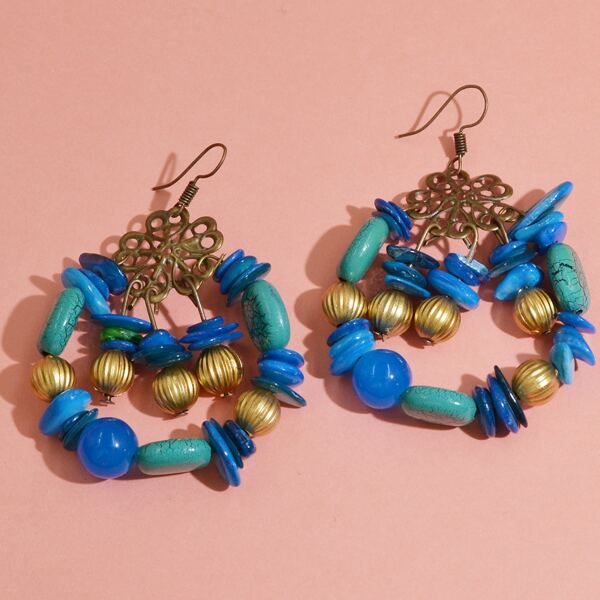 

Stone Beaded Drop Earrings, Blue
