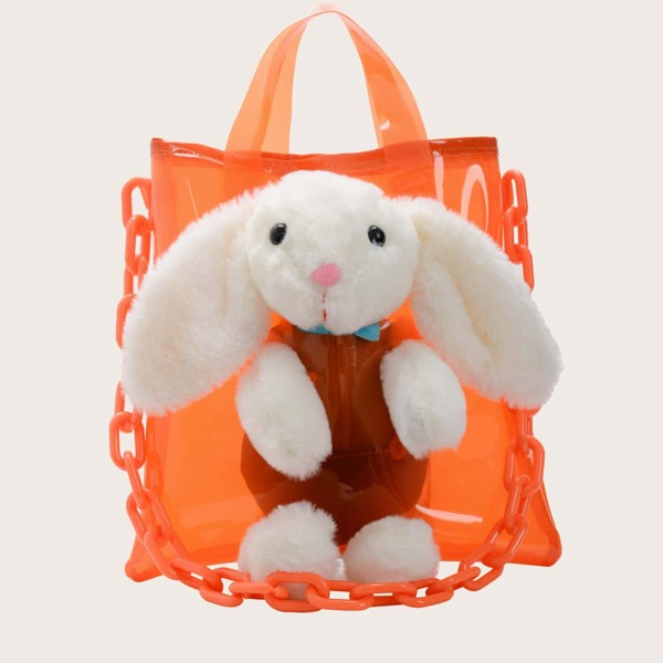 

Girls Rabbit Decor Clear Satchel Bag, Orange