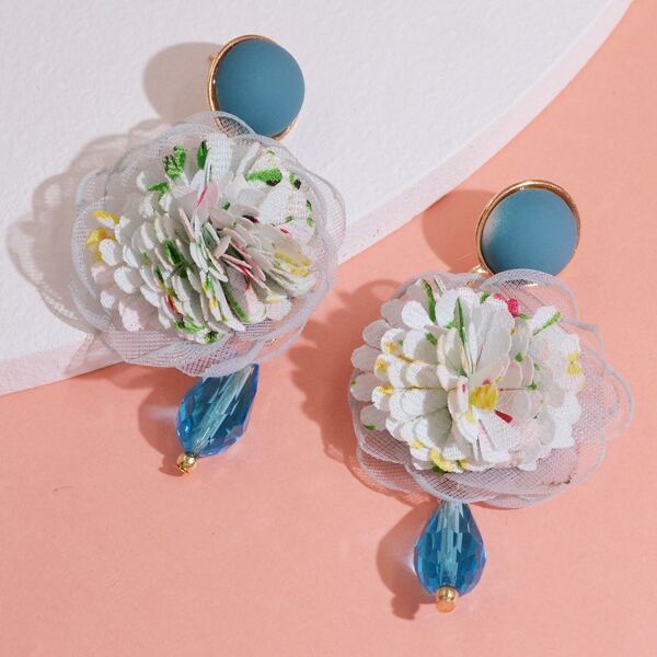 

Floral Charm Drop Earrings, Blue