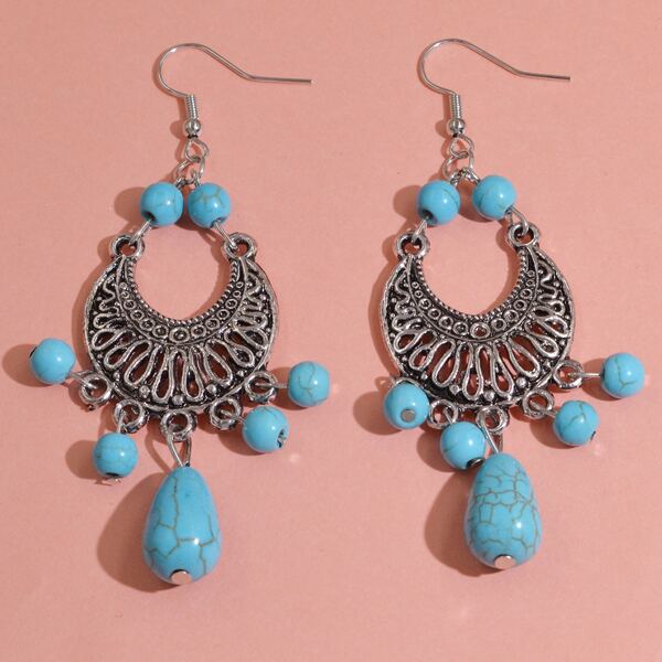 

Hollow Out Drop Earrings, Silver