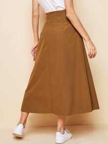 Mulvari Tie Front Solid Skirt - Brown - View 2