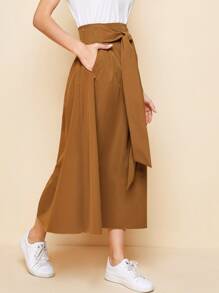 Mulvari Tie Front Solid Skirt - Brown - View 5