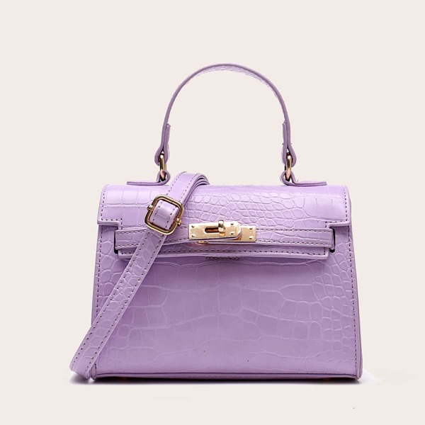 

Croc Embossed Top Handle Satchel Bag, Purple
