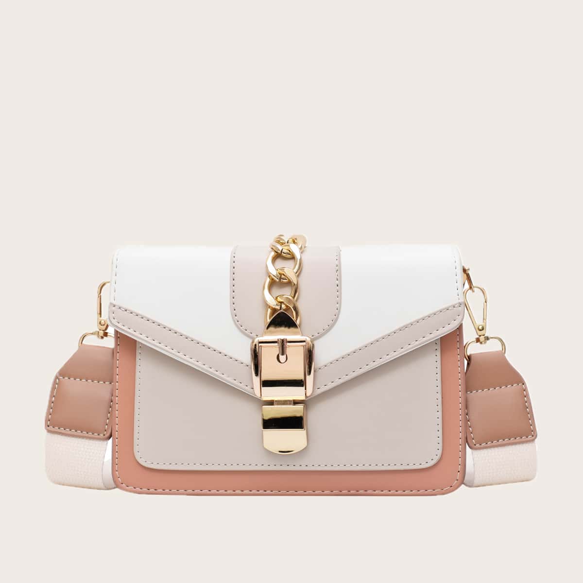 

Chain Decor Color Block Crossbody Bag, Pink
