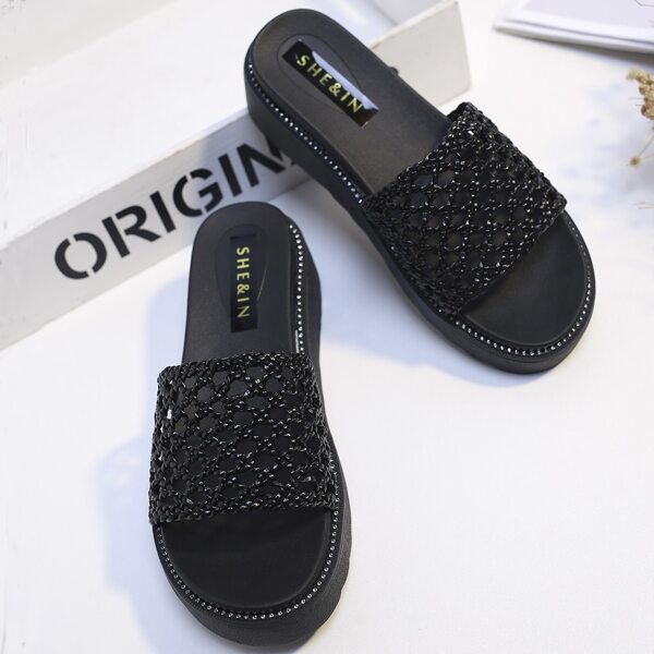 

Open Toe Hollow Out Wedge Mules, Black