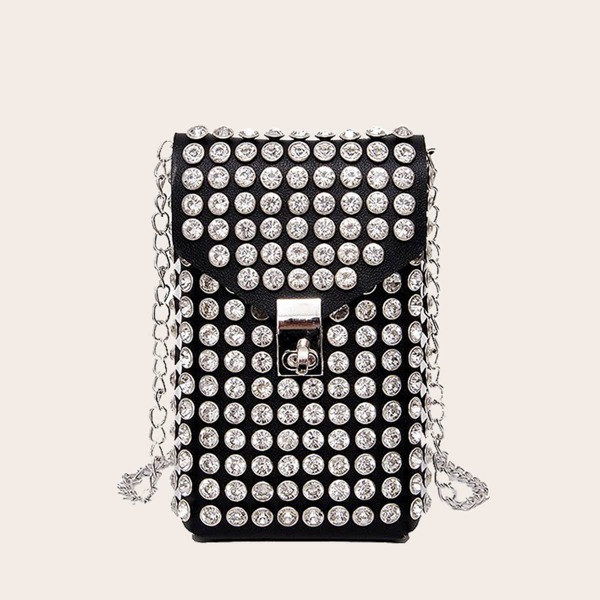 

Girls Allover Rhinestone Decor Crossbody Bag, Black