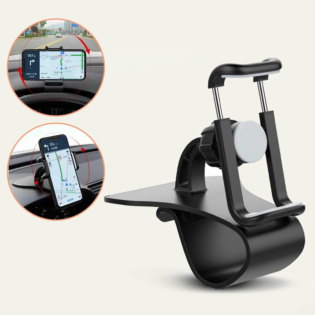 

1pc 360 Degree Rotatation Car Phone Holder, Black