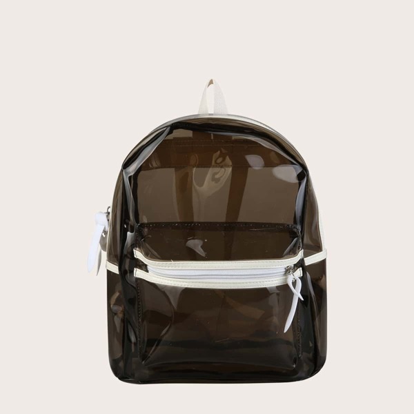 

Zipper Front PVC Backpack, Coffee brown