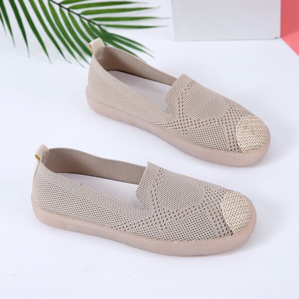 

Cap Toe Knit Slip On Flats, Beige