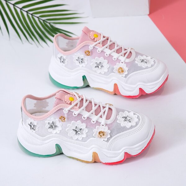 

Floral Appliques Mesh Chunky Sneakers, White