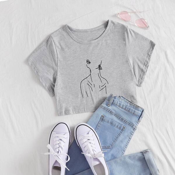 

Figure Graphic Crop Tee, Grey