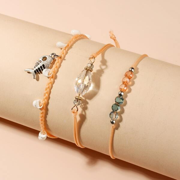 

3pcs Fish Charm Bracelet, Multicolor