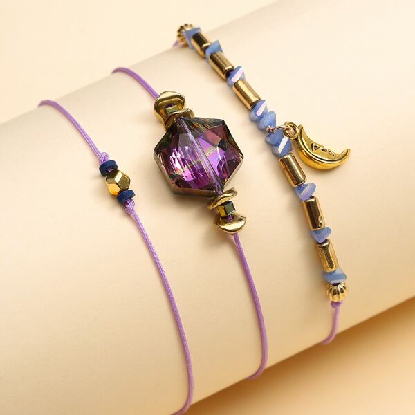 

3pcs Geometric Decor Bracelet, Multicolor