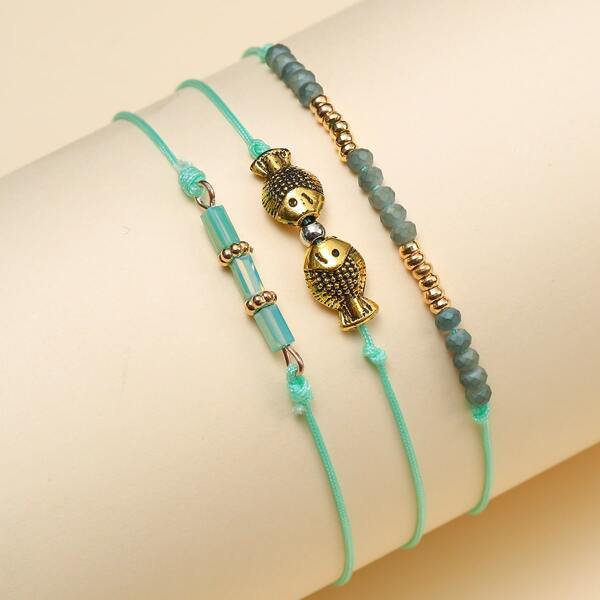 

3pcs Fish Decor Bracelet, Multicolor
