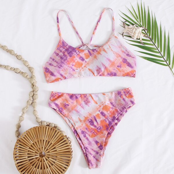 

Tie Dye High Waisted Bikini Swimsuit, Multicolor
