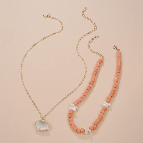 

2pcs Shell Charm Necklace, Multicolor