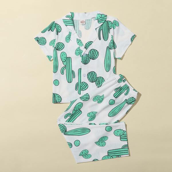 

Toddler Boys Allover Cactus Print PJ Set, White