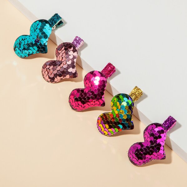 

5pcs Toddler Girls Heart Decor Hair Clip, Multicolor