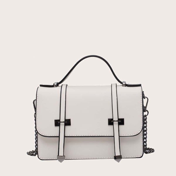

Top Handle Flap Satchel Bag, White