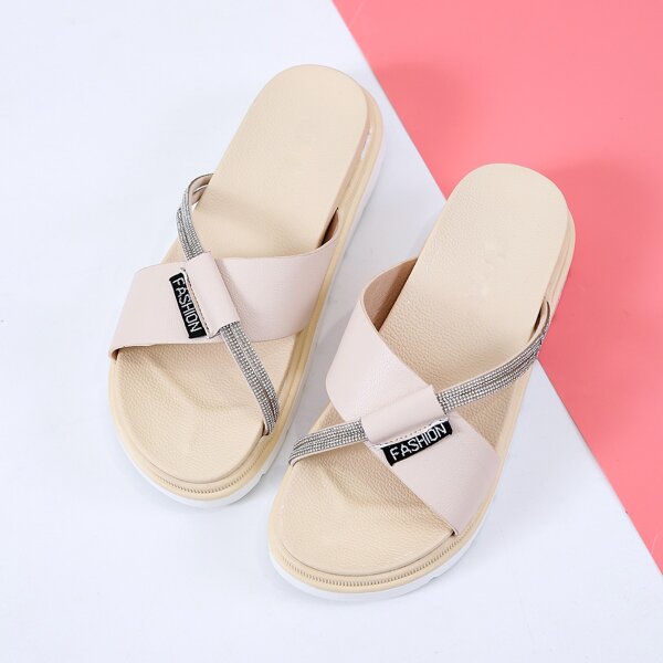 

Rhinestone Decor Cross Strap Slide Sandals, Pink