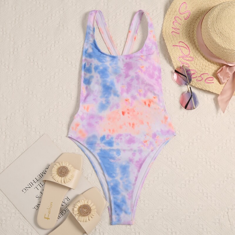 

Tie Dye High Leg One Piece Swimsuit, Multicolor