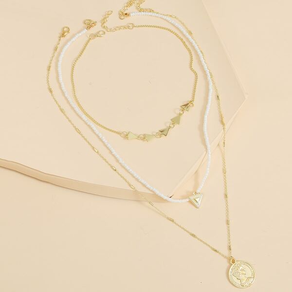 

3pcs Figure Coin Charm Necklace, Multicolor