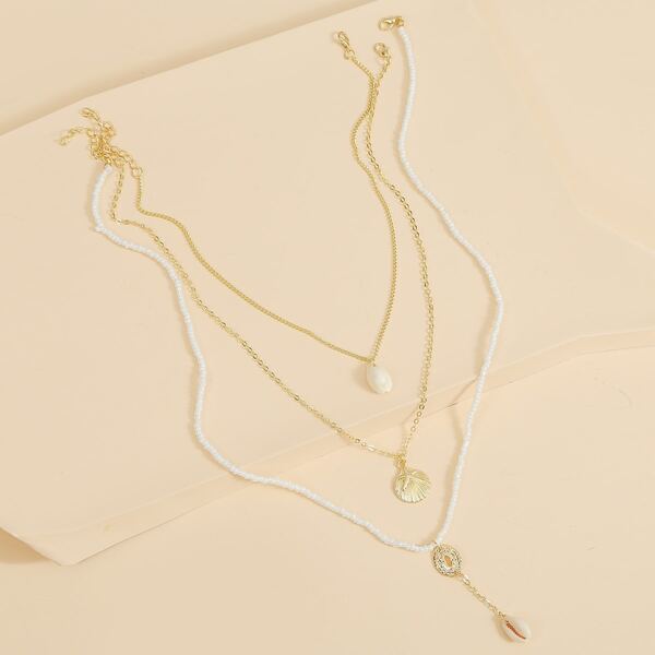 

3pcs Shell Charm Necklace, Multicolor