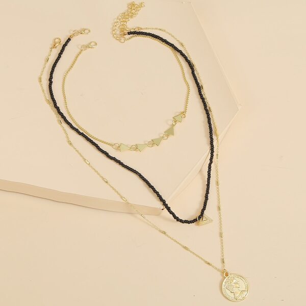 

3pcs Figure Coin Charm Necklace, Multicolor