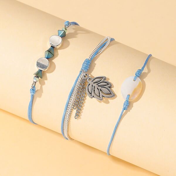 

3pcs Leaf Charm Bracelet, Multicolor