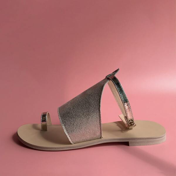 

Toe Loop Metallic Ankle Strap Sandals, Gold