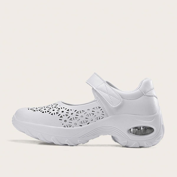 

Hollow Out Velcro Strap Cut-out Sneakers, White