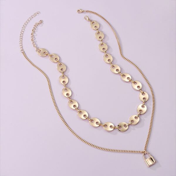 

2pcs Lock Charm Necklace, Gold
