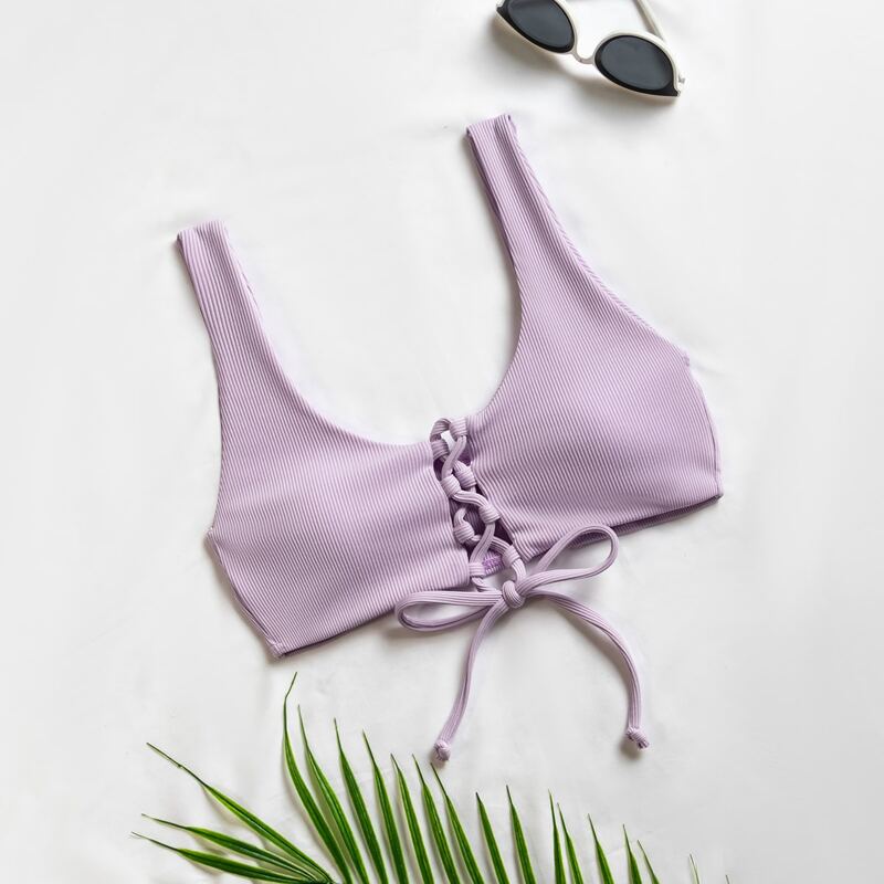 

Rib Lace-up Bikini Top, Pastel dusty pink