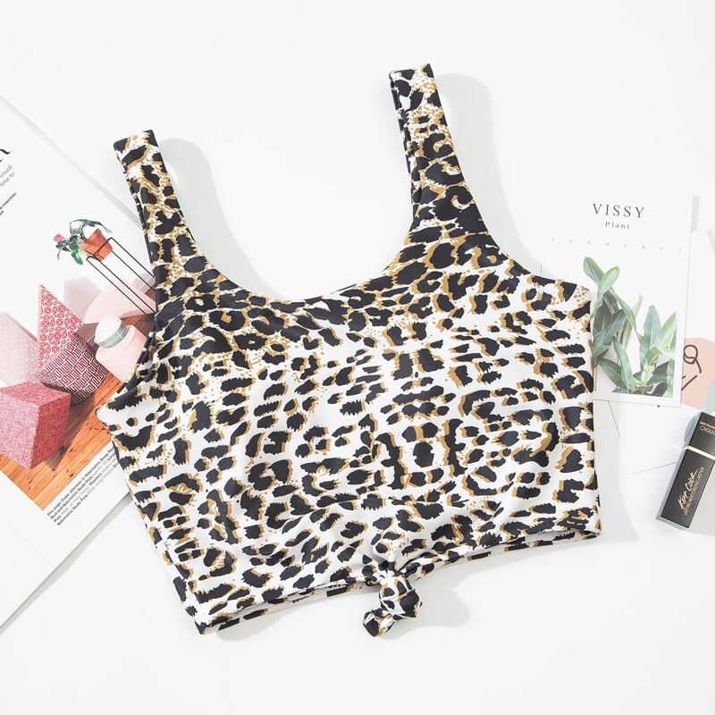 

Leopard Knot Hem Bikini Top, Multicolor
