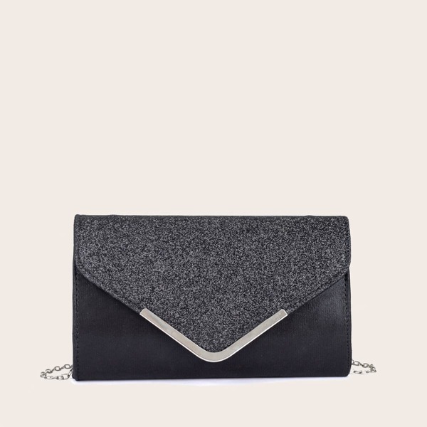 

Glitter Detail Chain Crossbody Bag, Black