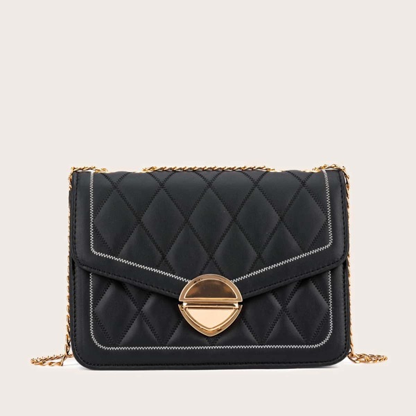 

Quilted Chain Crossbody Bag, Black