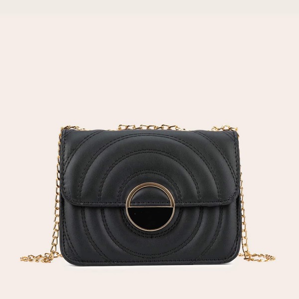 

Stitch Detail Chain Crossbody Bag, Black