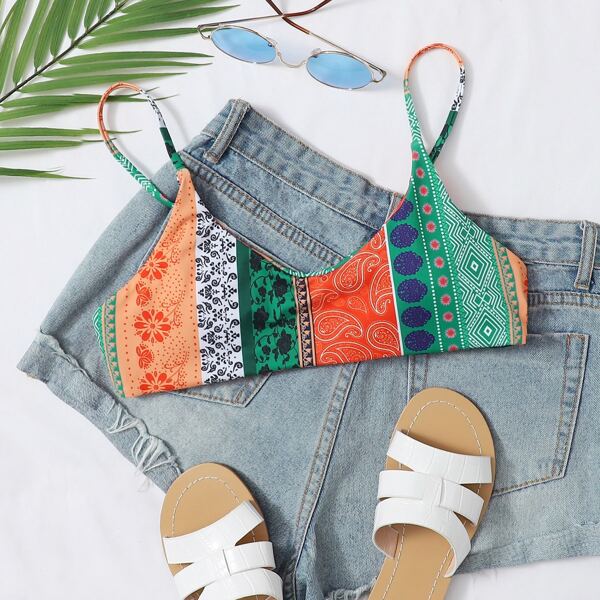 

Tribal Adjustable Strap Bikini Top, Multicolor